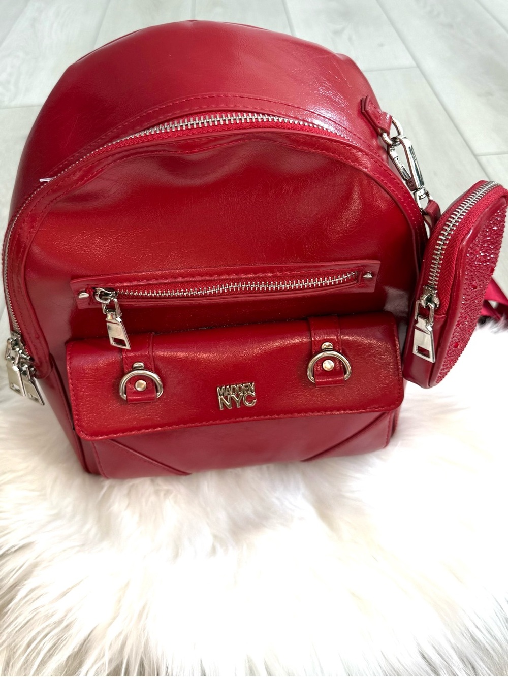 Red Leather Mini Backpack